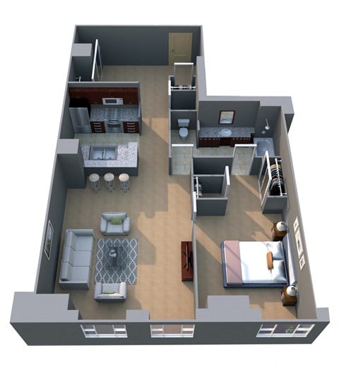 Floor plan for 1 bed, 1 bath, 814 sqft